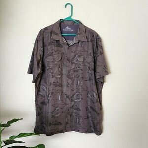 Croft and barrow fish print short sleeve casual button down shirt men's XXL